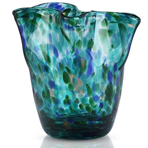 Handgeblasene Glasvase, blaue große klare Vase, moderne Kunstvase, Wohnzimmer-Dekoration, Vase für Wohnzimmer, Küche, Hochzeit und Büro, Center Tisch zur Präsentation von Blumen (E-LL) von DOVDOV