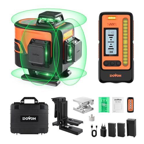 DOVOH Draußen kreuzlinienlaser 4x360° mit Empfänger, Selbstnivellierung 16 Linien Laser Wasserwaage, 400ft lange Reichweite 80mw hohe Leistung mit Laserempfänger - LCD-Bildschirm P4-360G von DOVOH