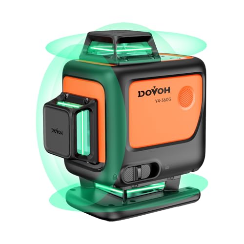 DOVOH Grün Kreuzlinienlaser 4x360°, 4D Linienlaser kreuzlaser nivelliergerät selbstnivellierend, 16 Linien Laser Wasserwaage Hohe Intensität Typ-C wiederaufladbar Empfänger kompatibel Y4-360G von DOVOH