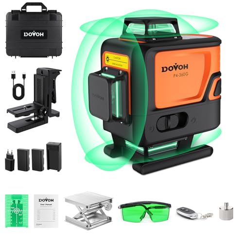 DOVOH Kreuzlinienlaser 360, Selbstnivellierung 4D 360 grad laser, 16 Linien Grüner Strahl, Ausrichtungslaser mit Pulsmodus, Class Ⅱ, P4-360G von DOVOH
