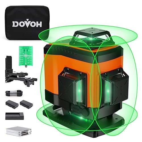 DOVOH Kreuzlinienlaser grün 4×360, Laser Wasserwaage mit Typ-C-Ladeanschluss, laser nivelliergerät selbstnivellierend, Geeignet für Baustellen in Innenräumen, 2 Li-Ionen-Batterien, Class Ⅱ,K4-360G von DOVOH
