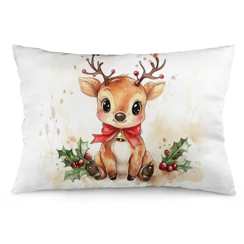 Dekorativer Kissenbezug mit weihnachtlichem Rentier mit Stechpalmenblättern, 30,5 x 50,8 cm, Plüsch-Kissenbezug für Couch, Sofa, Outdoor, Heimdekoration Dekorativer Kissenbezug mit weihnachtlichem Rentier mit Stechpalmenblättern, 30,5 x 50,8 cm, Plüsch-Kissenbezug für Couch, Sofa, Outdoor, Heimdekoration von DOVPOD