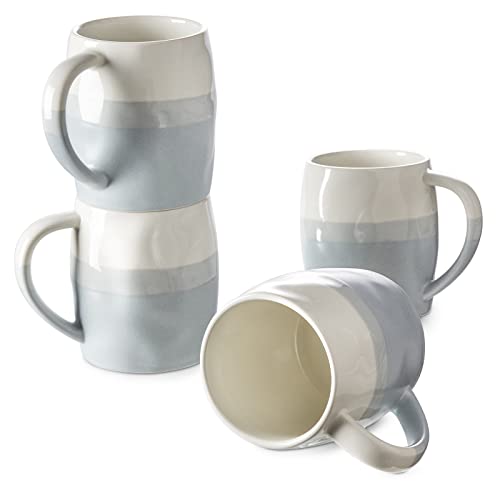 DOWAN 4 x 400 ml Kaffeetassen Set, Moderner Kaffeebecher Steingut im Ozean-Stil für Milch, Tee & Kakao, Kaffeetasse Groß Geschenk für Mama, Freunde, Blau & Beige von DOWAN