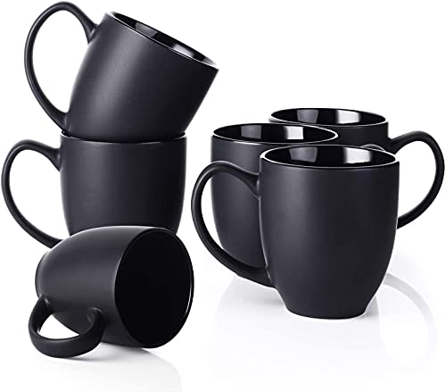 DOWAN 475ml Kaffeetassen/Kaffeebecher Set, 6er Kaffeetasse Porzellan Groß - Kaffeepott groß mit Henkel - Keramik Tasse Matt für Kaffee, Tee & Kakao, Kaffee-Tasse schwarz 6 Stück von DOWAN