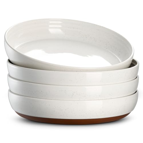 DOWAN 9.75inch bowls Große Pastaschüsseln Set von 4-9,75" | Φ26cm Flache Keramik Teller, Weite Schüssel, Modernes Steingut Geschirr, Vanille Weiß von DOWAN