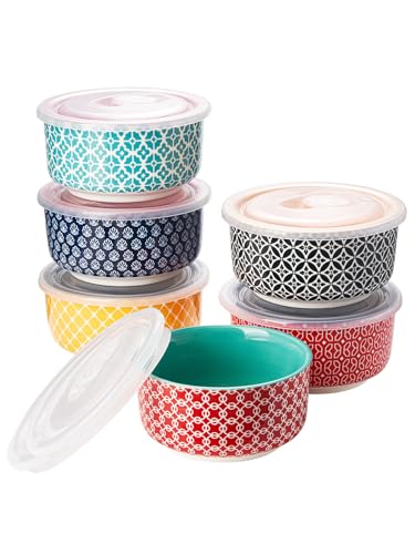 DOWAN Creme Brulee Schälchen mit Deckeln, 6 X 120ml Porzellan Souffle Förmchen Backofenfest, Auflaufform für Leckere Würzfleisch, Microwellen-, Airfryer-, Spülmaschinenfest, Ø 9,0cm-Mehrfarbig von DOWAN