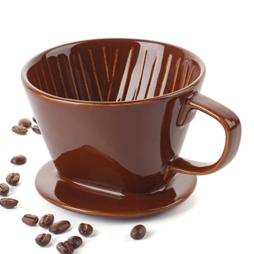 DOWAN Kaffeefilter Porzellan, Größe 2 Kaffee Dauerfilter aus Keramik für 2 Tassen Kaffee, Permanent Kaffeefilter für Zuhause, Café, Restaurants, Geschenk für Mama, Papa, Freunde, Braun von DOWAN