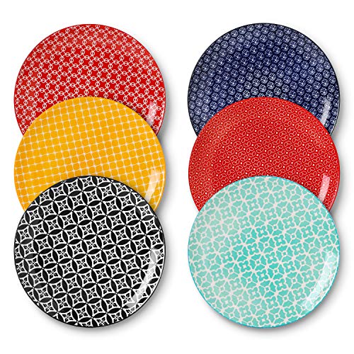 DOWAN 27cm Speiseteller Keramik, Essteller Set 6 Stück, Tellerset Bunt Groß, Porzellan Pasta Salatteller Set, Dessertteller, Runde Servierschalen Langlebig für Abendessen Weihnachten von DOWAN