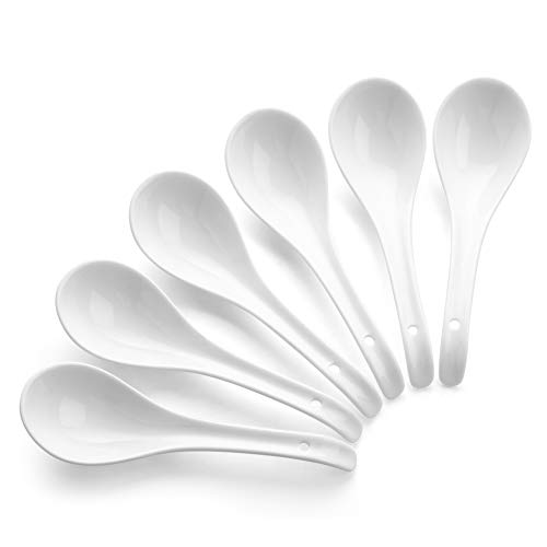 DOWAN Keramiklöffel Set, 6 Stück Suppenlöffel Keramik für Zuhause, Küche, Suppe, Salat, Restaurant, Hotel, 17 cm Löffel Besteck Sanftes Weiß von DOWAN