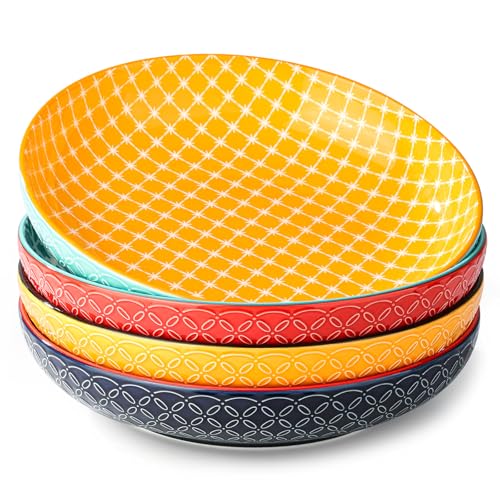 DOWAN Pastateller Groß Tief 4er Set, Ø 25,2 cm Porzellan, 1480 ml Suppenteller Tief, Pastaschale Rund, Klassische Nudelteller, Bowl Teller Keramik für Pasta, Nudeln, Suppe, Salat-Lebendige Farben DOWAN Pastateller Groß Tief 4er Set, Ø 25,2 cm Porzellan, 1480 ml Suppenteller Tief, Pastaschale Rund, Klassische Nudelteller, Bowl Teller Keramik für Pasta, Nudeln, Suppe, Salat-Lebendige Farben von DOWAN