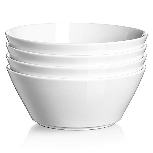 DOWAN Salatschüssel Set, 950ml /32oz Suppenschalen, Müslischale Groß, Suppenschalen mit Breitem Durchmesser, Schüssel Set aus Porzellan, Ramen Schüssel, Weiß, 4er Pack von DOWAN