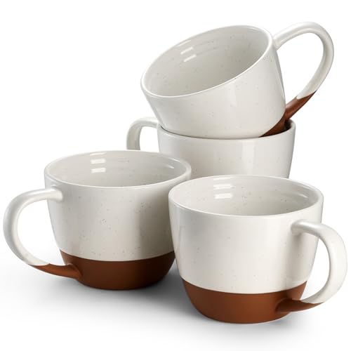 DOWAN Tassen Set 4er - 530 ml Stylisches Kaffeetassen Set Modern - Spülmaschinen- und Mikrowellenfest, Kratzfest - Tee- und Kaffeebecher Set Porzellan - Alabaster Weiß von DOWAN