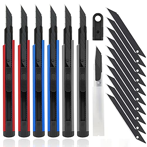 DOWELL 6 Stück Professional 9 mm Messer Cuttermesser mit 20 pcs 30°Abbrechklingen, Cuttermesser Profi, Cutter klingen für Tapeten, Papier, Folien, Basteln von DOWELL