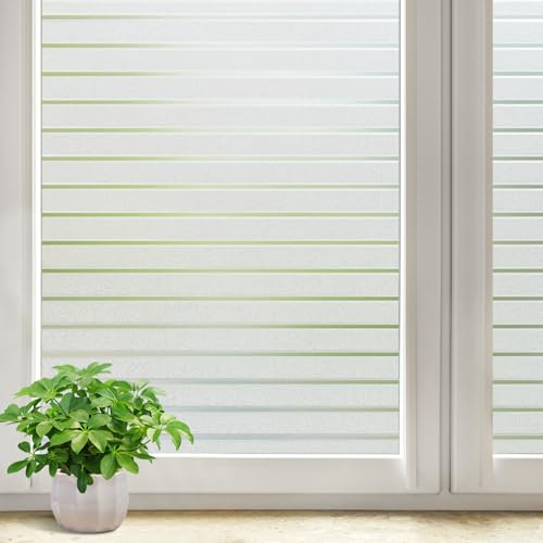 DOWELL Fensterfolie Sichtschutzfolie Streifen Fenster Sichtschutz Statische Haftung Blickdicht Klebefolie Milchfolie Selbstklebend Milchglasfolie Blickschutz Folie für Büro Bad Duschkabine 60x200cm von DOWELL