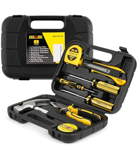 DOWELL Kleines Werkzeugset 9-teilig Hausbesitzer Allgemein Haushalt Kleines Handwerkzeug-Set mit Kunststoff-Werkzeugkasten Aufbewahrungskoffer von DOWELL