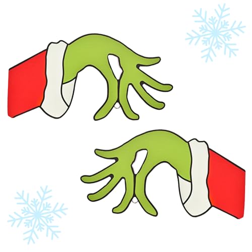 DOWNDRIFT 2 Stück Weihnachtsgrinch Handdekoration, Weihnachtsdieb Grinch Handdekorationen,Weihnachten Grinch Handdekorationen, für Home Weihnachten Baum Kamin Ornamente (Linke + rechte Hand) von DOWNDRIFT