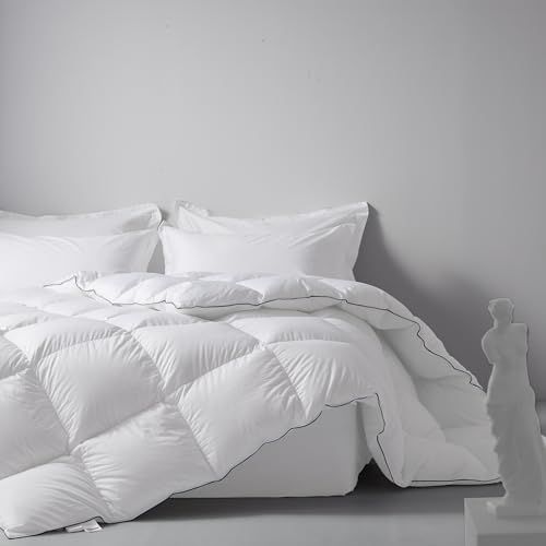 DOWNFOCUS Ganzjahres Daunendecke 200x200 cm, 100% Bauwolle Bettdecke mit Daunen und Federn Füllung, Medium Wärme Daunen Bettdecke(200x200 cm, Weiß) von DOWNFOCUS