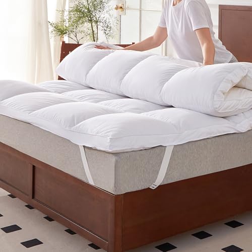 DOWNFOCUS Matratzentopper 180x200cm aus 100% Goose Federn, 7cm Höhe mit Goose Federn Topper 100% Baumwolle Bezug Daunendicht, Öko-Tex 100 Klasse 1 Zertifiziert, Downpass von DOWNFOCUS