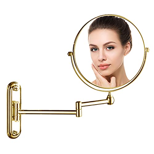 DOWRY Kosmetikspiegel Wandmontage Gold Schminkspiegel Rasierspiegel mit Vergrößerung 10x Wand Vergrößerungsspiegel für Bad Doppelseitiger Spiegel,Durchmesser 20cm von DOWRY