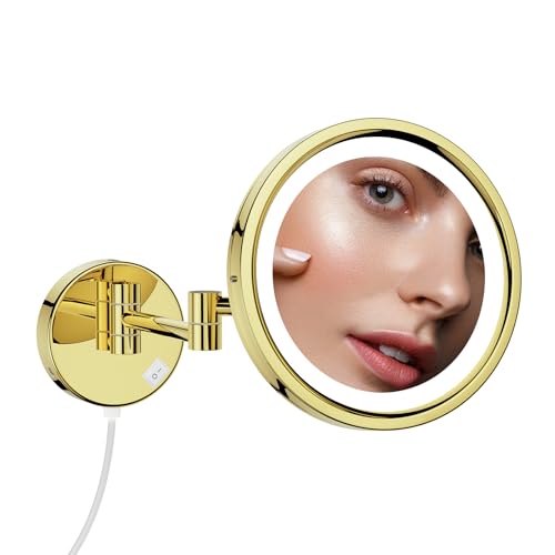 DOWRY Schminkspiegel mit Beleuchtung,10-Fach vergrößerungsspiegel Wandmontage,3 LED Farben Lichtern kosmetikspiegel, Rasierspiegel für Badezimmer,Gold DOWRY Schminkspiegel mit Beleuchtung,10-Fach vergrößerungsspiegel Wandmontage,3 LED Farben Lichtern kosmetikspiegel, Rasierspiegel für Badezimmer,Gold von DOWRY