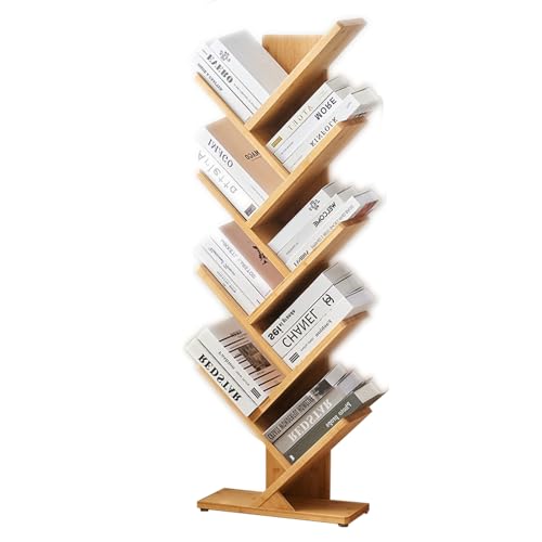 DOYEFZQC 2-stöckiges Vertikales Bücherregal Aus Bambus, Freistehendes Zeitschriften-Bücherregal, Baum-Bücherregal für CDs/Filme/Bücher, mit Anti-Kipp-Zubehör von DOYEFZQC