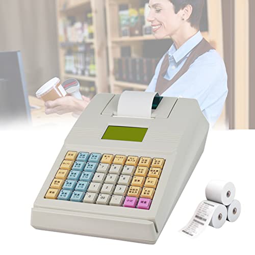 DOZPAL Mini-Registrierkasse für kleine Unternehmen – 8 Digitale LED-Kundenanzeige, 30 Quittungsdruckpapier, 40 Tasten-Tastatursteuerung und Passwort-Dual-Management von DOZPAL