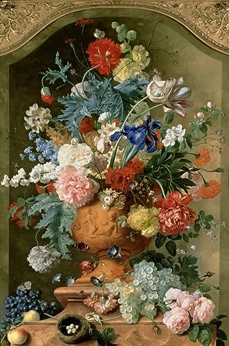 DOeraa Leinwand Bilder Kunstdrucke Leinwand Plakat Berühmtes Gemälde Blumen in einer Terrakottavase von Jan Van Huysum für Wohnzimmer 60x90cm von DoerAa