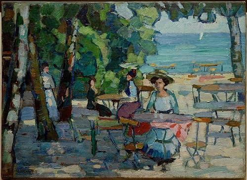 DOeraa Leinwandbilder Bild Poster Kunstdrucke Ölgemälde Kaffeegarten am Ammersee von Hermann Stenner für Wanddekoration 60x90cm von DoerAa