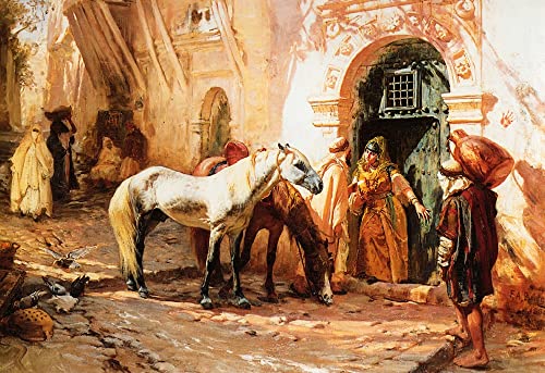 DOeraa Leinwandbilder Bild Poster Kunstdrucke Ölgemälde Szene in Marokko von Frederick Arthur Bridgman für Wanddekoration 60x90cm von DoerAa