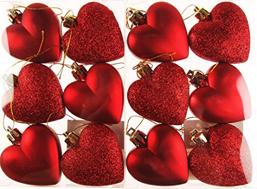 Herz-Weihnachtsbaum-Kugeln, Glitzerdesign, 12 Stück, Dekoration rot von DP