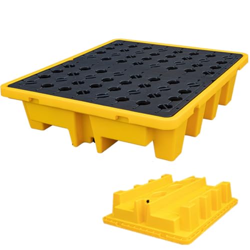 DPDZSW Auffangplattform Für 1/2/4 Fässer Mit Ablauf Und Gabelstaplertaschen, Stapelbare Modulare Auffangwanne Für Tonnenfässer, Auslaufsichere Polyethylenbasis,130 * 110 * 30cm von DPDZSW