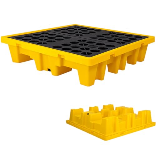 DPDZSW Auffangplattform Für 1/2/4 Fässer Mit Ablauf Und Gabelstaplertaschen, Stapelbare Modulare Auffangwanne Für Tonnenfässer, Auslaufsichere Polyethylenbasis,130 * 130 * 30cm von DPDZSW