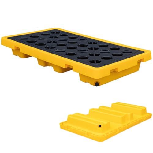 DPDZSW Auffangplattform Für 1/2/4 Fässer Mit Ablauf Und Gabelstaplertaschen, Stapelbare Modulare Auffangwanne Für Tonnenfässer, Auslaufsichere Polyethylenbasis,130 * 68 * 15cm von DPDZSW