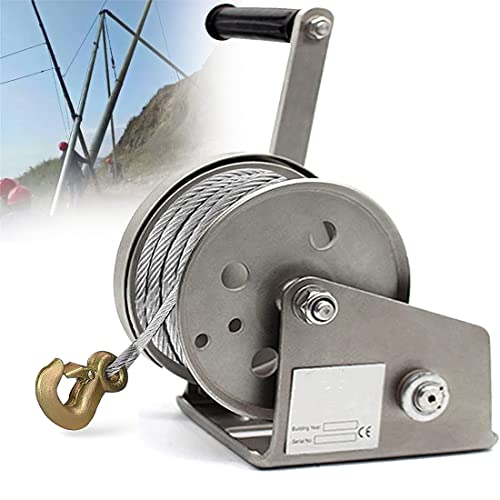 DPDZSW Edelstahl Handwinde, selbstbremsende Handseilwinde, Handzug, Tragbar Kurbel Seilwinde 1200-2600lbs, Klein Ratsche Seilwinde, Mit Seilzug und Stahlhaken,1200lbs-30M von DPDZSW