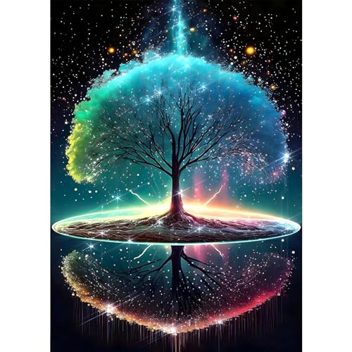 DPHERO 5D Diamond Painting Baum des Lebens Diamant Painting Bilder Spiegelung Diamond Kunst Erwachsene Diamond Painting DIY Diamant Bilder Kinder Cross Stickerei Malerei Kits Wand Dekor 30x40cm von DPHERO