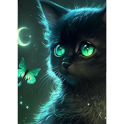 DPHERO 5D Diamond Painting Schwarze Katze Diamant Painting Bilder Kätzchen Diamond Painting Erwachsene Diamond Painting Bilder Diamant Bilder Kinder DIY Cross Stickerei Malerei Kits Wand Dekor 30x40cm von DPHERO