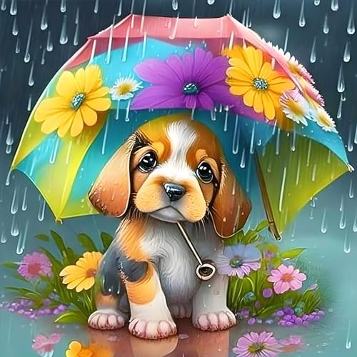 DPHERO 5D Diamond Painting Welpe Diamant Painting Bilder Hund Diamond Kunst Erwachsene Regenschirm Diamond Painting Bilder Diamant Bilder Kinder DIY Cross Stickerei Malerei Kits Wand Dekor 30x30cm von DPHERO