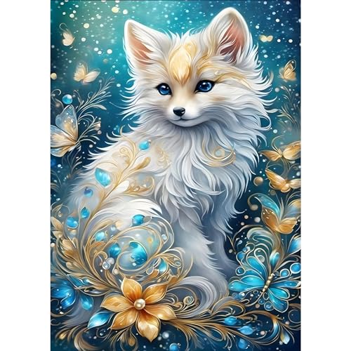 DPHERO Baby-Fuchs Diamant Painting Bilder für Erwachsene Kinder,5D Fuchs Diamond Painting Set,DIY Strass Bilder Blumen Diamant Kunst Kits,Runde Steine Diamant Painting für Zuhause Dekor 30x40 cm von DPHERO