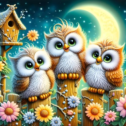 DPHERO DIY Cartoon Eule Diamant Painting Kits Bilder für Erwachsene Anfänger,5D Mond Eule Diamond Painting Set,DIY Runde Steine Blumen Diamant Kunst Kits, Diamant Art für Zuhause Dekor 30x30 cm DPHERO DIY Cartoon Eule Diamant Painting Kits Bilder für Erwachsene Anfänger,5D Mond Eule Diamond Painting Set,DIY Runde Steine Blumen Diamant Kunst Kits, Diamant Art für Zuhause Dekor 30x30 cm von DPHERO