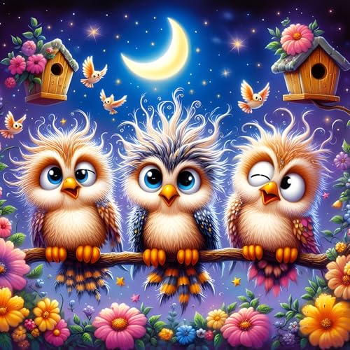 DPHERO DIY Cartoon Eule Diamant Painting Kits Bilder für Erwachsene Anfänger,5D Mond Vögelchen Diamond Painting Set,DIY Runde Steine Blumen Diamant Kunst Kits, Diamant Art für Zuhause Dekor 30x30 cm DPHERO DIY Cartoon Eule Diamant Painting Kits Bilder für Erwachsene Anfänger,5D Mond Vögelchen Diamond Painting Set,DIY Runde Steine Blumen Diamant Kunst Kits, Diamant Art für Zuhause Dekor 30x30 cm von DPHERO