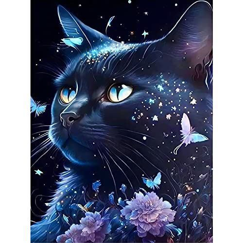 DPHERO DIY Katze Diamant Painting Bilder für Erwachsene Kinder,5D Tier Diamond Painting Set,DIY Strass Bilder Schwarze Katze Diamant Kunst Kits,Runde Steine Diamant Painting für Zuhause Dekor 30x40 cm von DPHERO