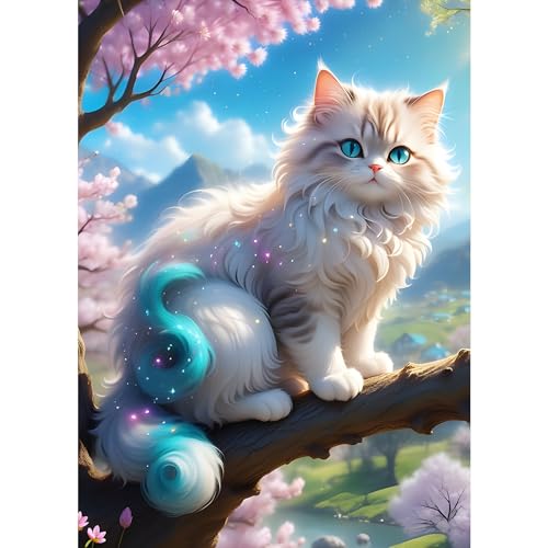 DPHERO Katze Diamant Painting Bilder für Erwachsene Kinder,5D Cartoon Katze Diamond Painting Set,DIY Strass Bilder Diamant Kunst Kits,Runde Steine Diamant Painting für Zuhause Dekor 30x40 cm von DPHERO