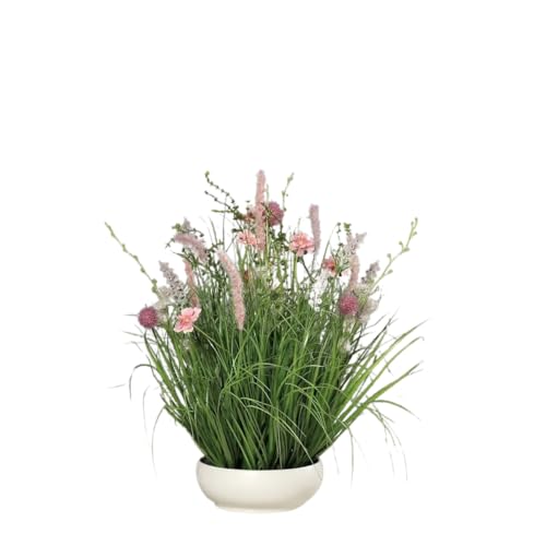 DPI GmbH Wiesenblumen Blumengesteck in Schale Tischgesteck Kunstblumen rosa 50 cm von DPI