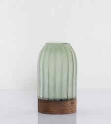 DPI Glasvase mit Untersetzer 21cm 3217-010 in Glas durchgefärbt grün,Holz von DPI