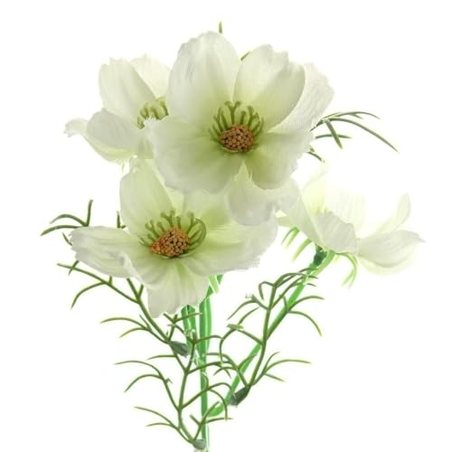 DPI Kosmeen - Cosmea Stiel Weiß mit grüner Mitte & 4 Blüten 39 cm - Kunstblumen von DPI