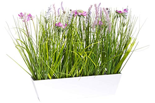 DPI künstliches Wiesenblumen-Arrangement im weißen rechteckigen Kunststofftopf (pink-Lavendel, ca. 55 cm) von DPI