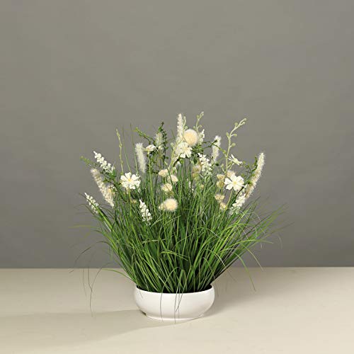 Wiesenblumen Blumengesteck in Schale Tischgesteck Kunstblumen weiß creme 50 cm von Ziegler