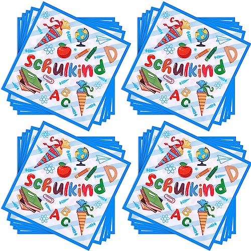 DPKOW 40 Stücke Servietten Schulanfang Einschulung Papierservietten mit Schulkind Zuckertüte ABC Schule Partyservietten Tischdeko Schuleinführung Schulanfang Einschulung Deko mädchen Jungen,33*33 cm von DPKOW