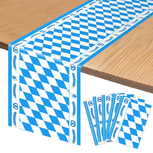 DPKOW 5 STK Tischläufer Oktoberfest Deko, Weiß Blau Tischläufer Bayrische Tischdecke Oktoberfest Tischdeko Bayrische, Einweg Kunststoff Tischläufer PVC, Raute Oktoberfest Deko Oktoberfest Party von DPKOW
