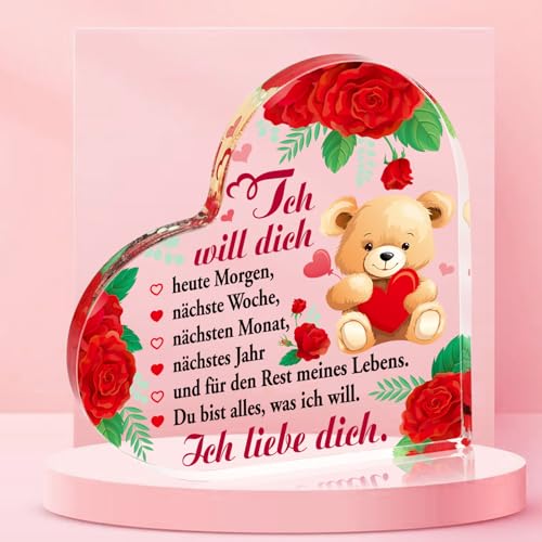 DPKOW Geschenk für Sie Frau Freundin, Ich Liebe Dich Herzform Acryl Dekoschild Geschenk für Ehefrau Frau Weihnachten Hochzeitstag Geburtstag Geschenkidee für Frau Romantische von DPKOW